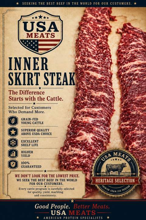 USA Meats inner skirt steak product flyer in English.